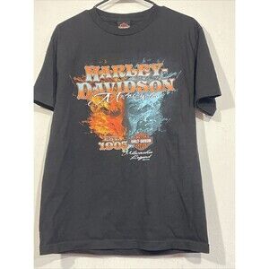 Harley Davidson Men’s M Black T-Shirt Destin Florida Fire And Ice Skull